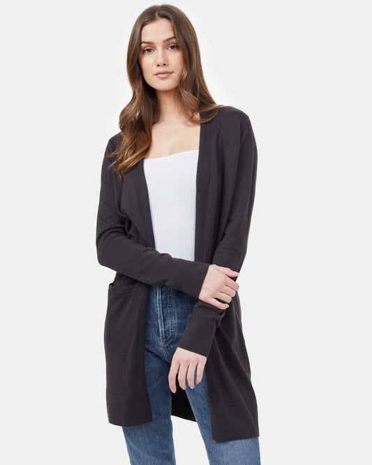 Black Women's Knit Mid Length Cardigan