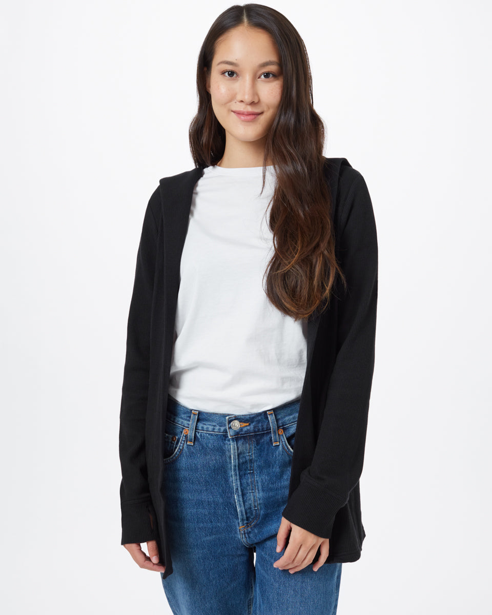 Black  Women's Longsleeve Hooded Cardigan