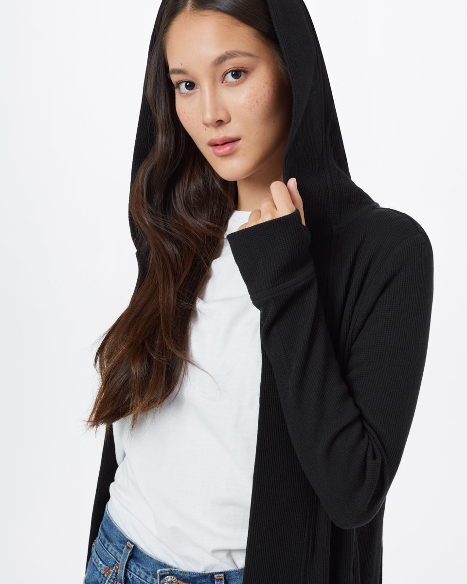 Black  Women's Longsleeve Hooded Cardigan
