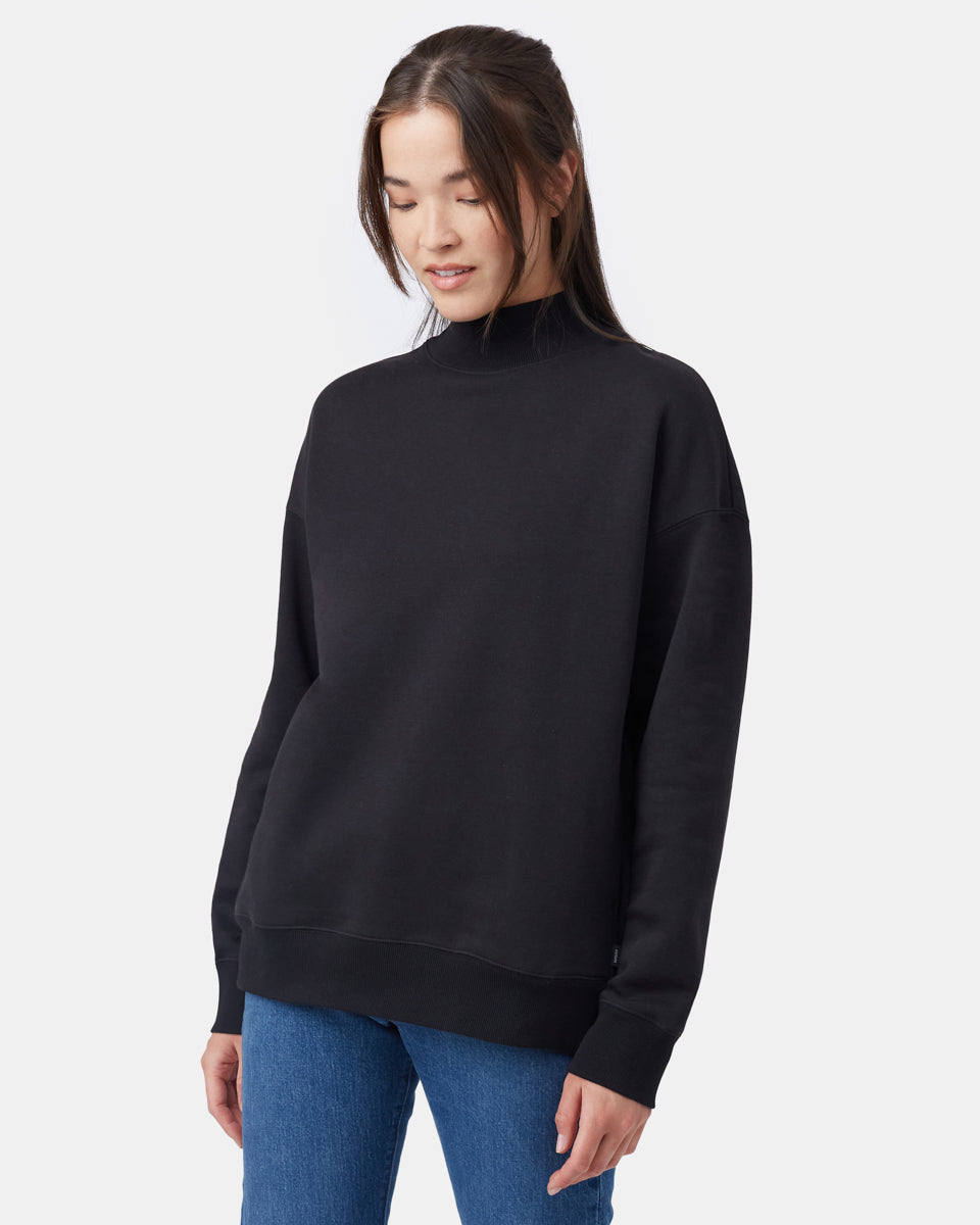 Black Women's Loose-Fit Mock Neck Top
