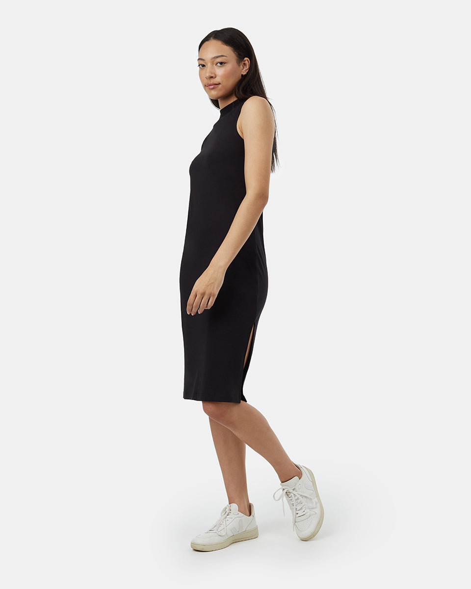 Black Women's Mid-Length Slit Dress