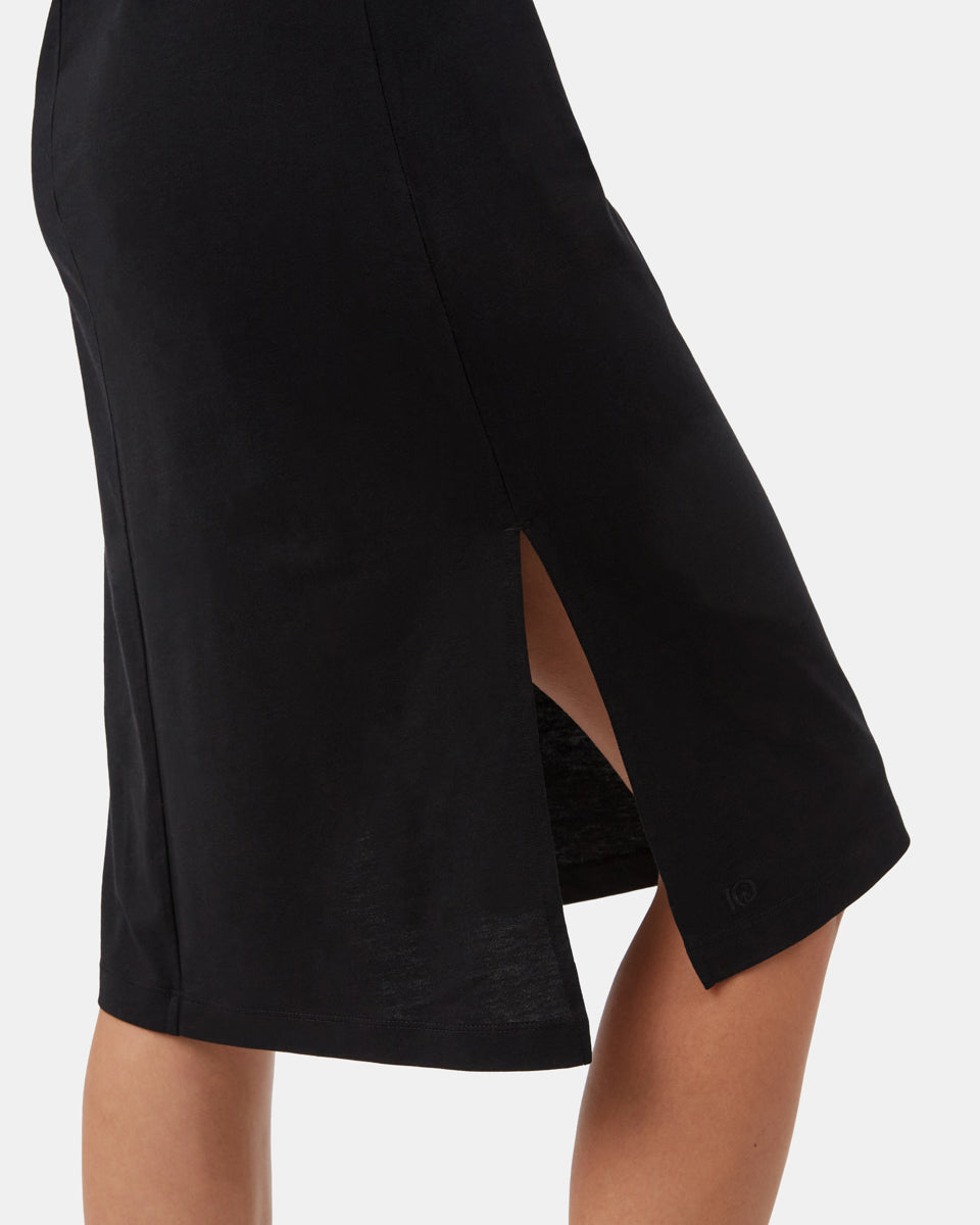 Black Women's Mid-Length Slit Dress