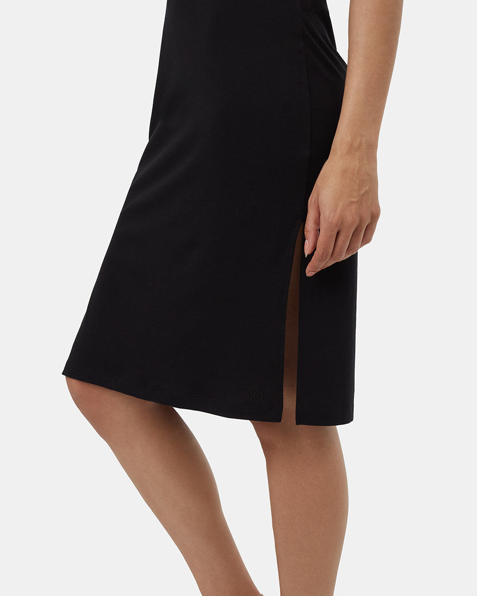 Black Women's Mid-Length Slit Dress