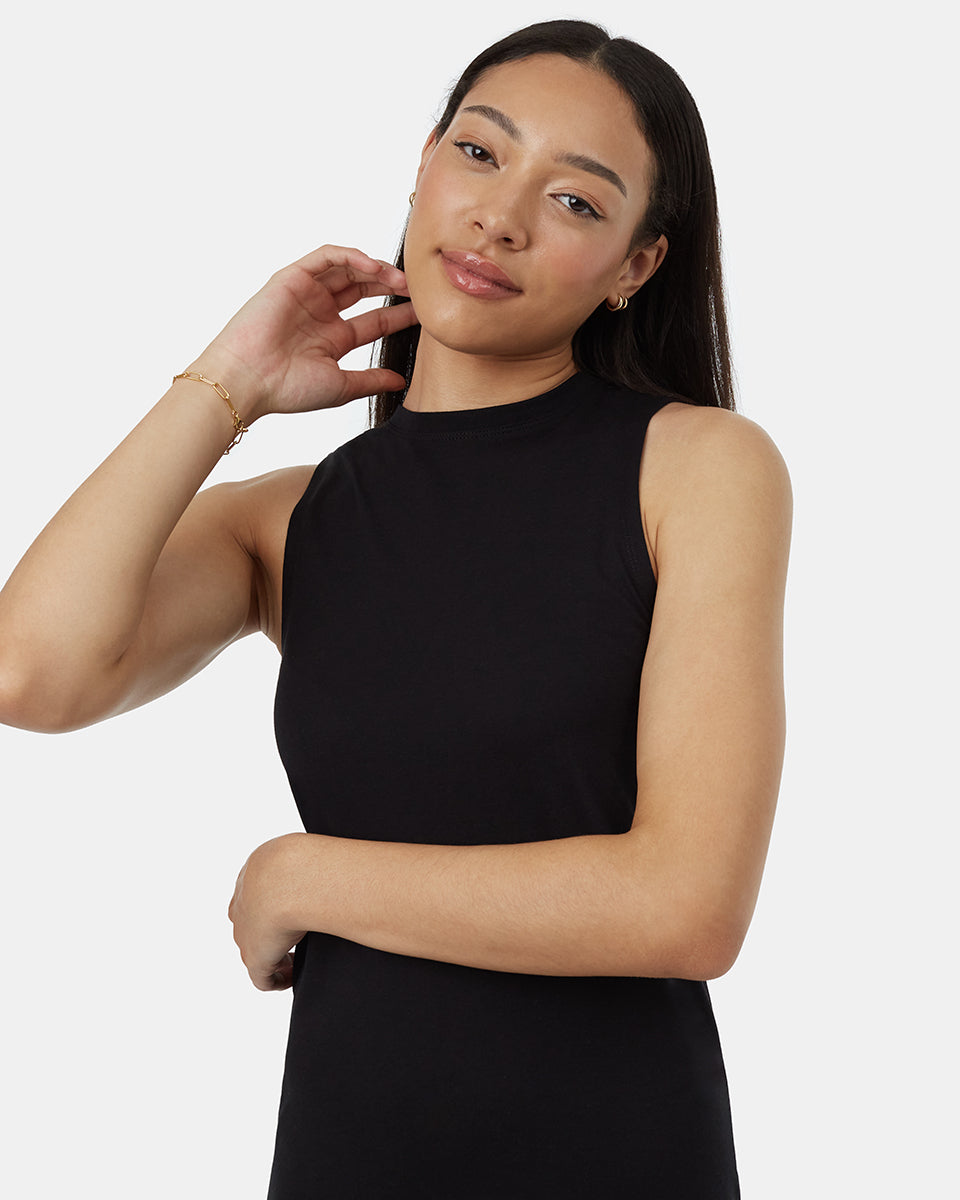 Black Women's Mid-Length Slit Dress