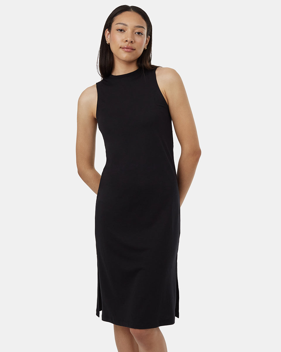 Black Women's Mid-Length Slit Dress