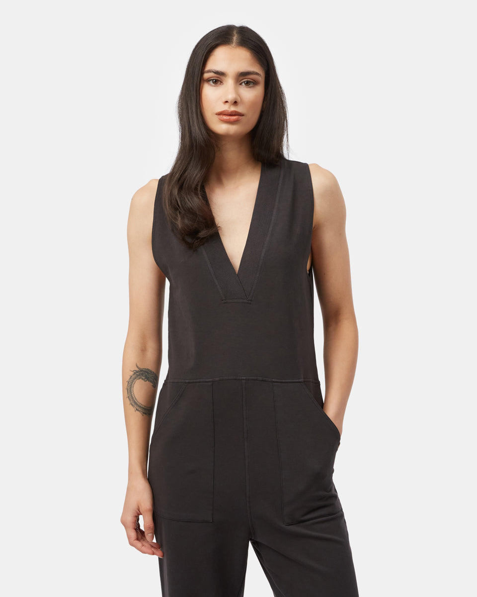 Black Women's Organic Cotton V-Neck Romper
