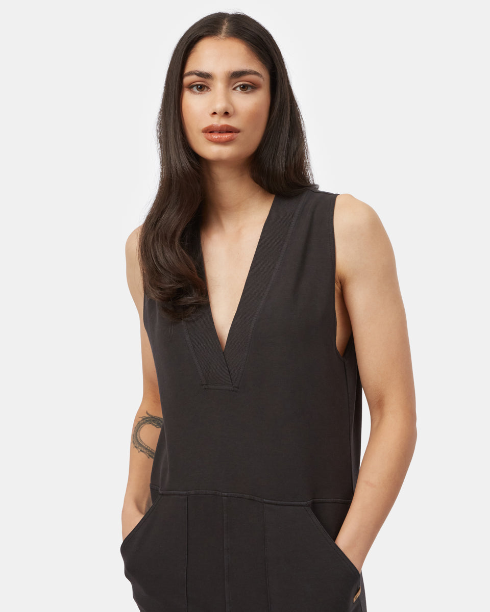Black Women's Organic Cotton V-Neck Romper