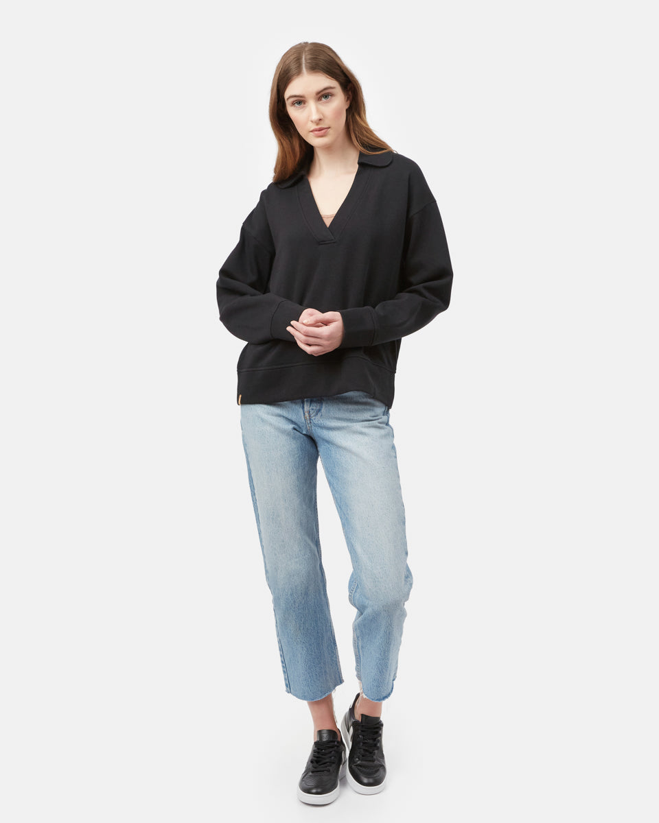Black Women's Oversized V Neck Collar Sweatshirt