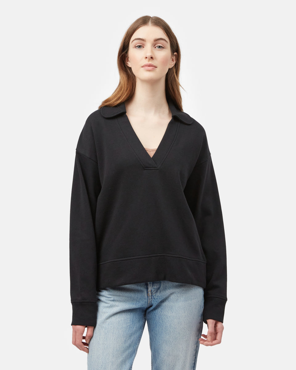 Black Women's Oversized V Neck Collar Sweatshirt