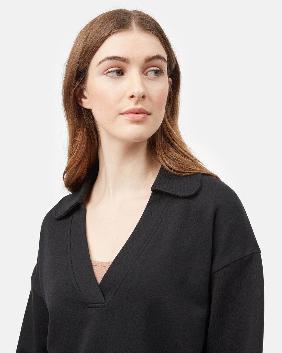 Black Women's Oversized V Neck Collar Sweatshirt