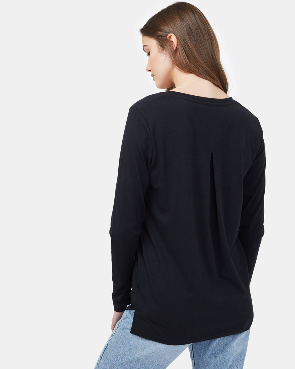 Black Women's Recycled V-Neck Long Sleeve Top