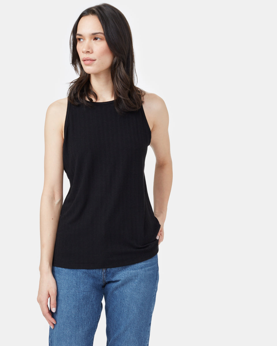 Black Women's Ribbed Sleeveless Tank Top