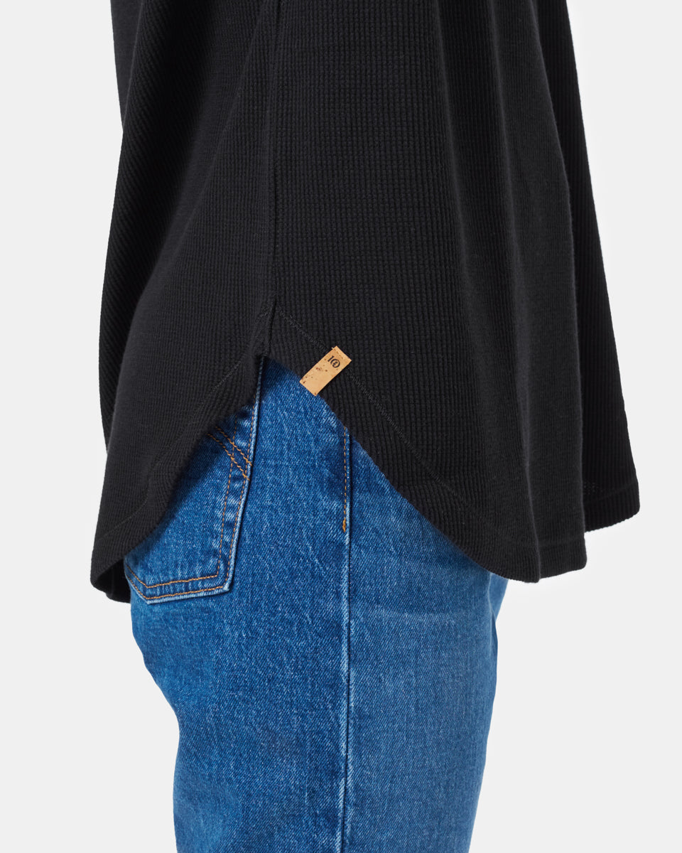 Black Women's Waffle Knit Longsleeve Top