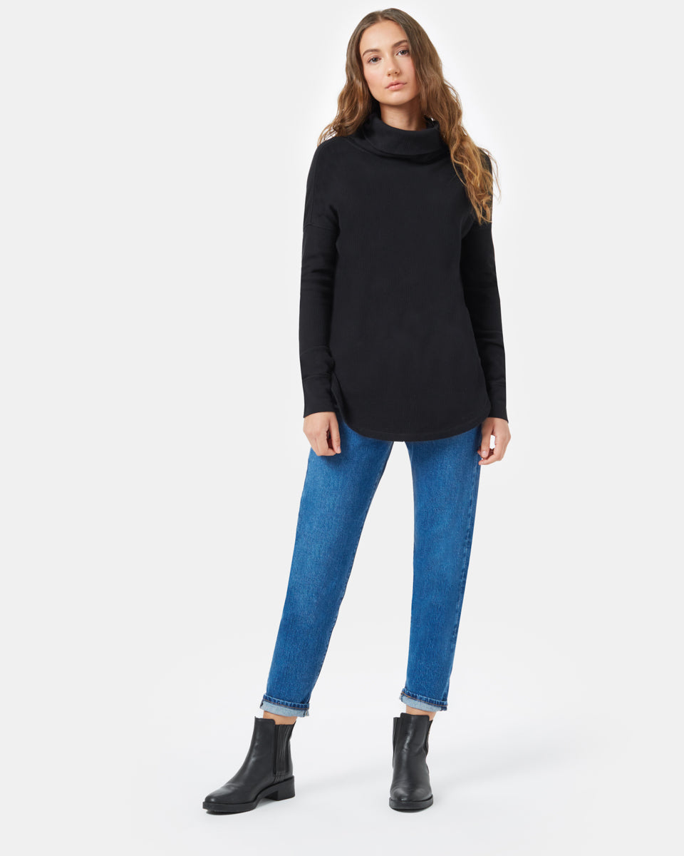 Black Women's Waffle Knit Sweater