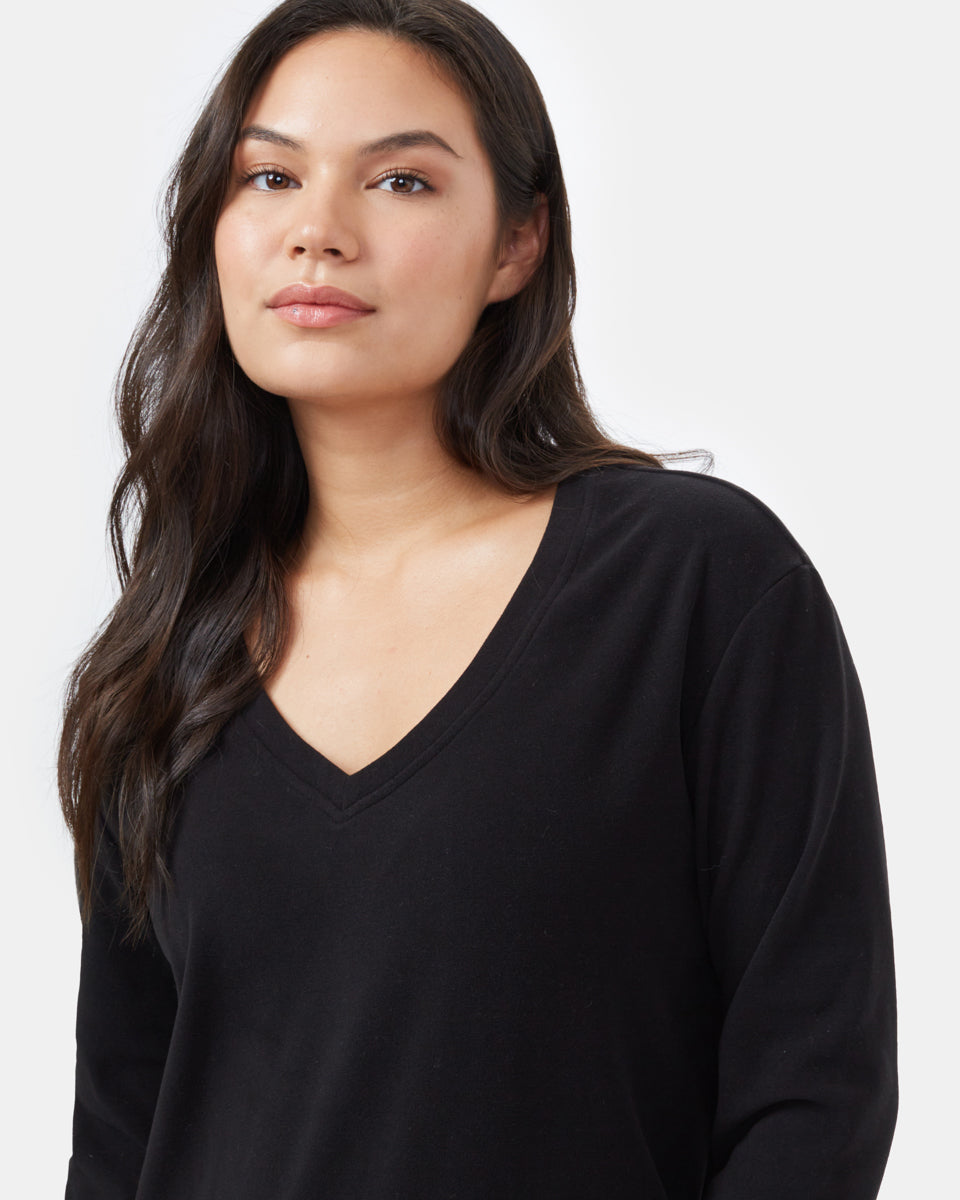 Black Womens V-Neck Fleece Top