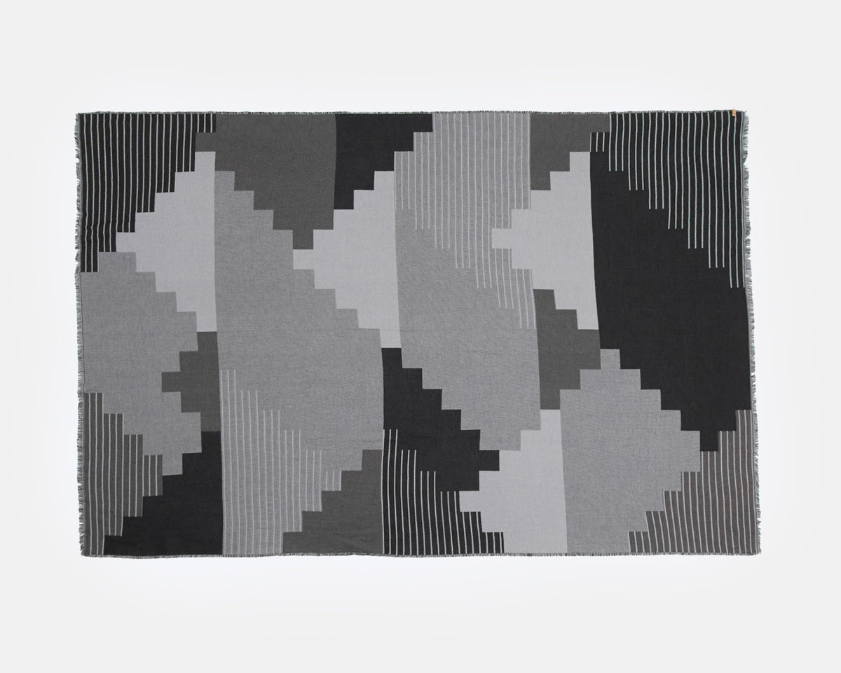 Black,Gray Organic Cotton Woven Blanket