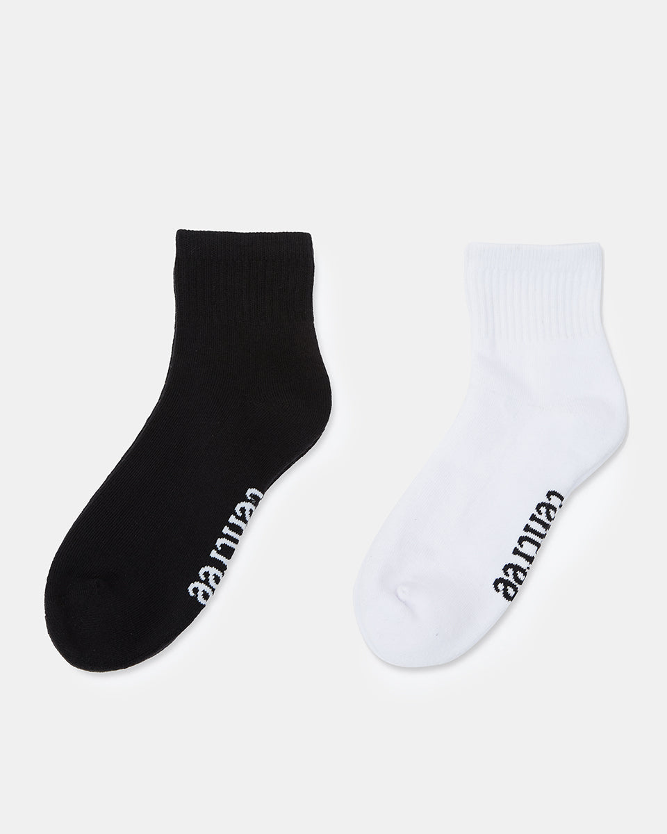 Black,White 2 Pack Sports Quarter Ankle Socks