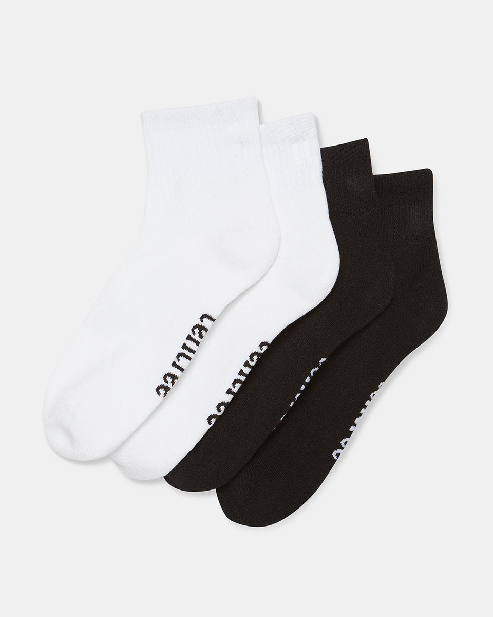 Black,White 2 Pack Sports Quarter Ankle Socks