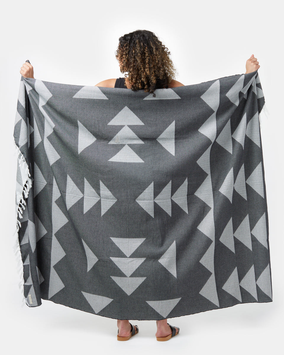 Black,White Organic Cotton Reversible Beach Blanket