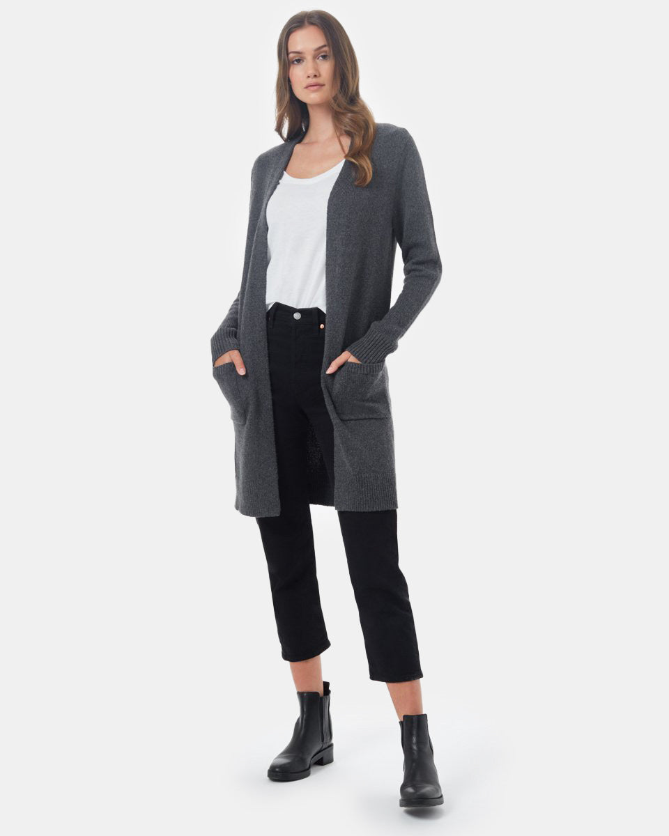 Gray Women's Wool Mid Length Cardigan