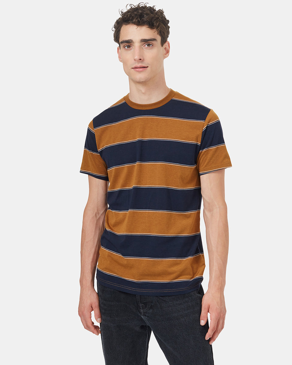 Blue,Brown Recycled Polyester Stripe T-Shirt