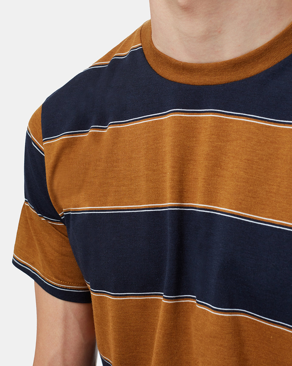 Blue,Brown Recycled Polyester Stripe T-Shirt