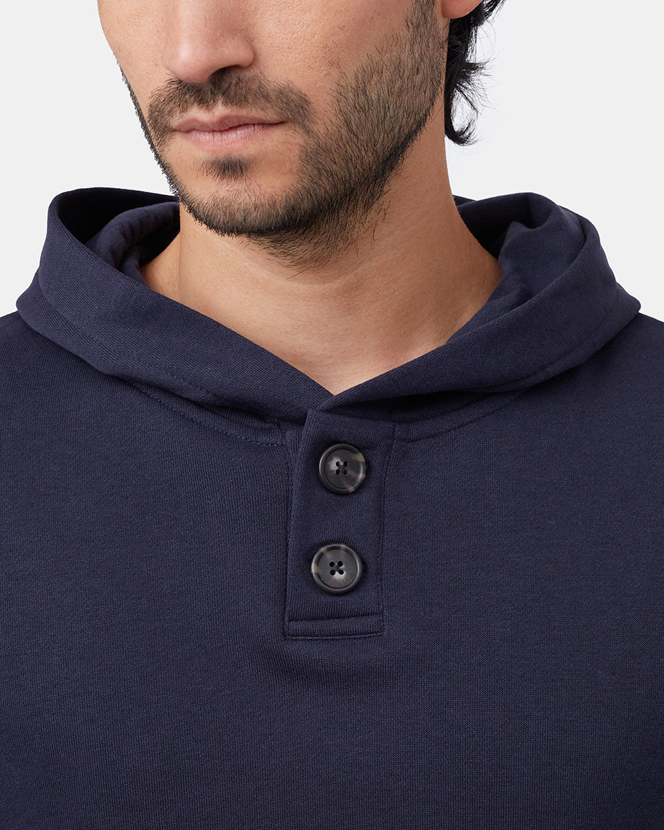 Blue Fleece Button Pullover Hoodie