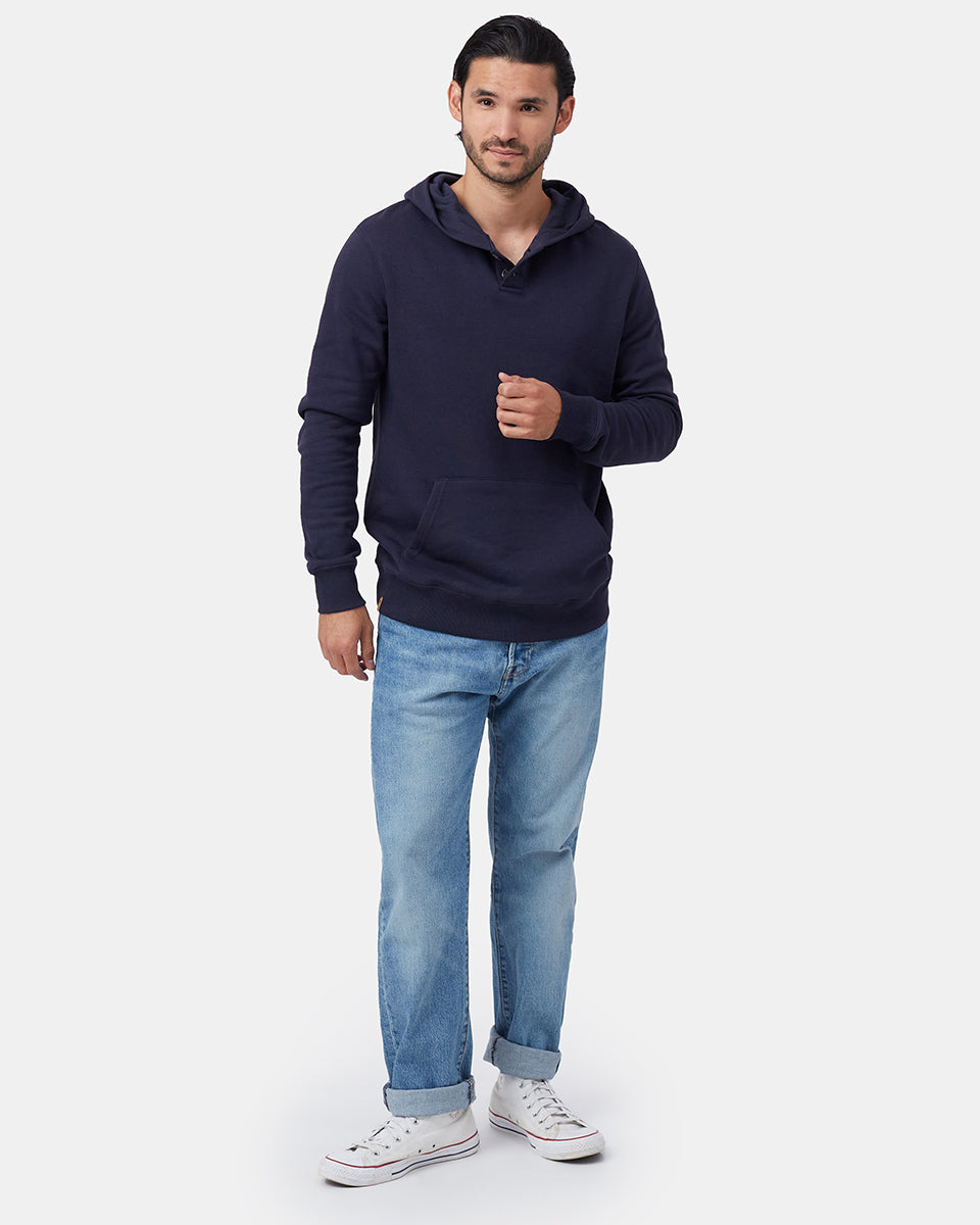 Blue Fleece Button Pullover Hoodie