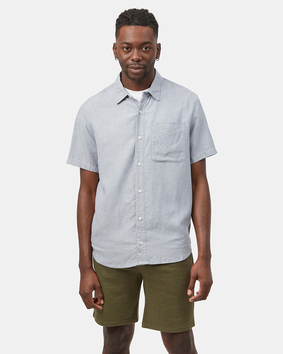 Blue Men's Hemp Button Up Short Sleeve Shirt