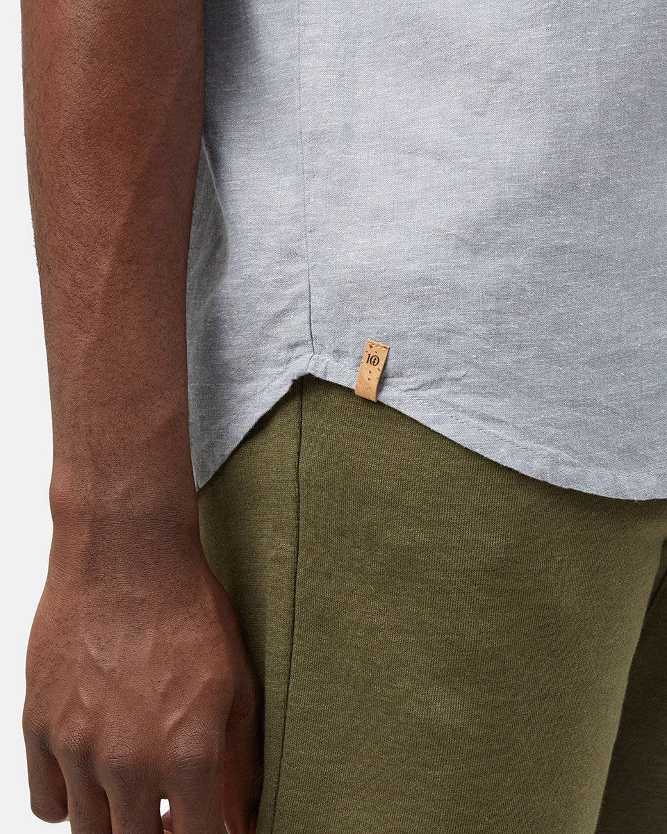 Blue Men's Hemp Button Up Short Sleeve Shirt