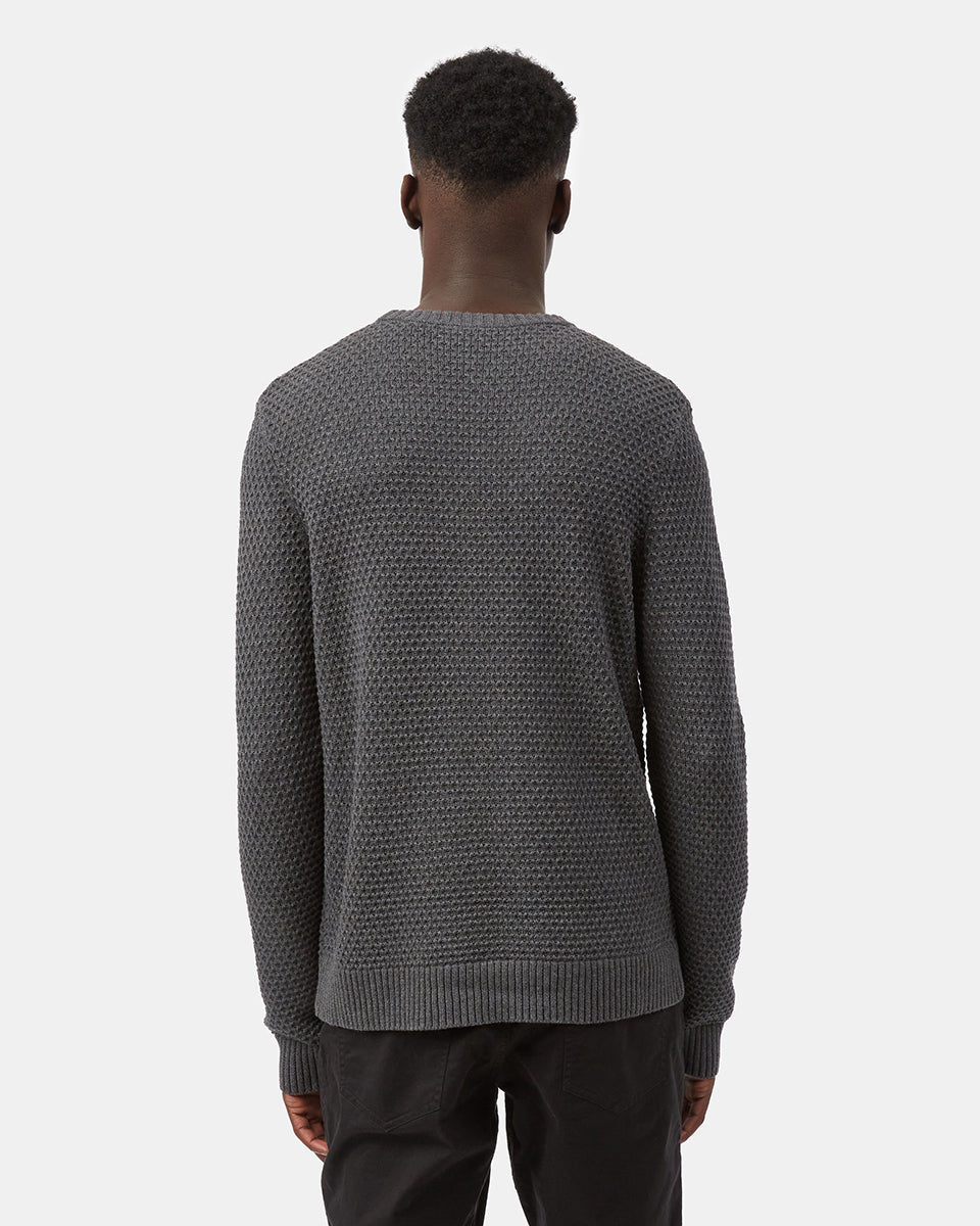 Blue Men's Waffle Knit Crew Neck Sweater