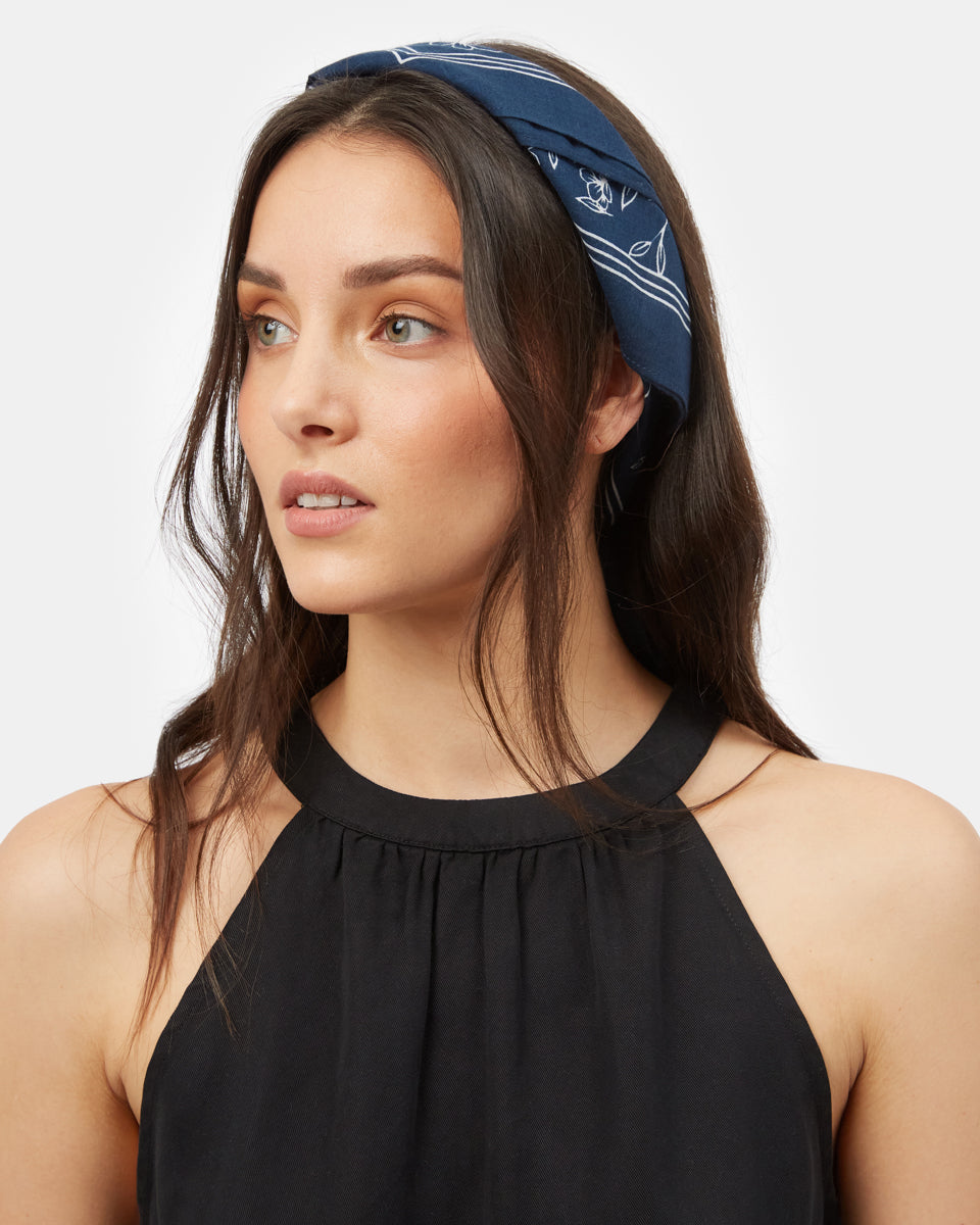 Blue Organic Cotton Bandana Hair Scarf