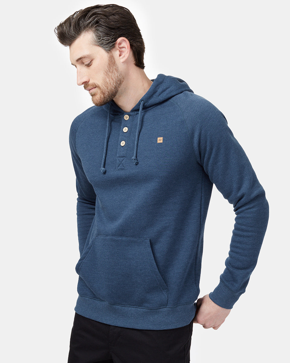 Blue Organic Cotton Button Hoodie