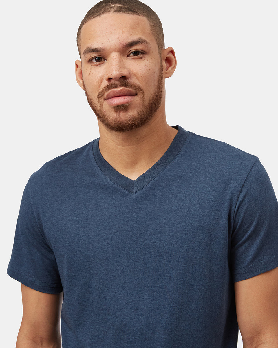 Blue V-Neck Short Sleeve T-Shirt