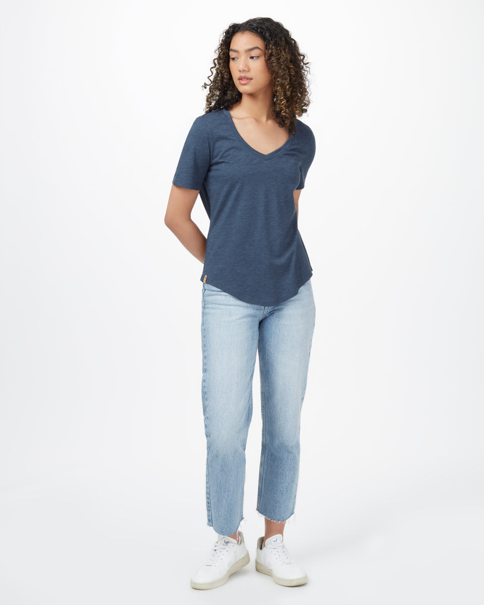 Blue V-Neck Short Sleeve T-Shirt