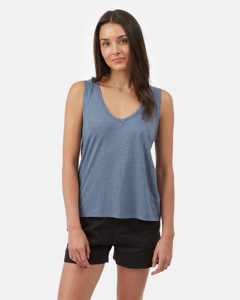 Blue Women's Hemp V Neck Tank Top