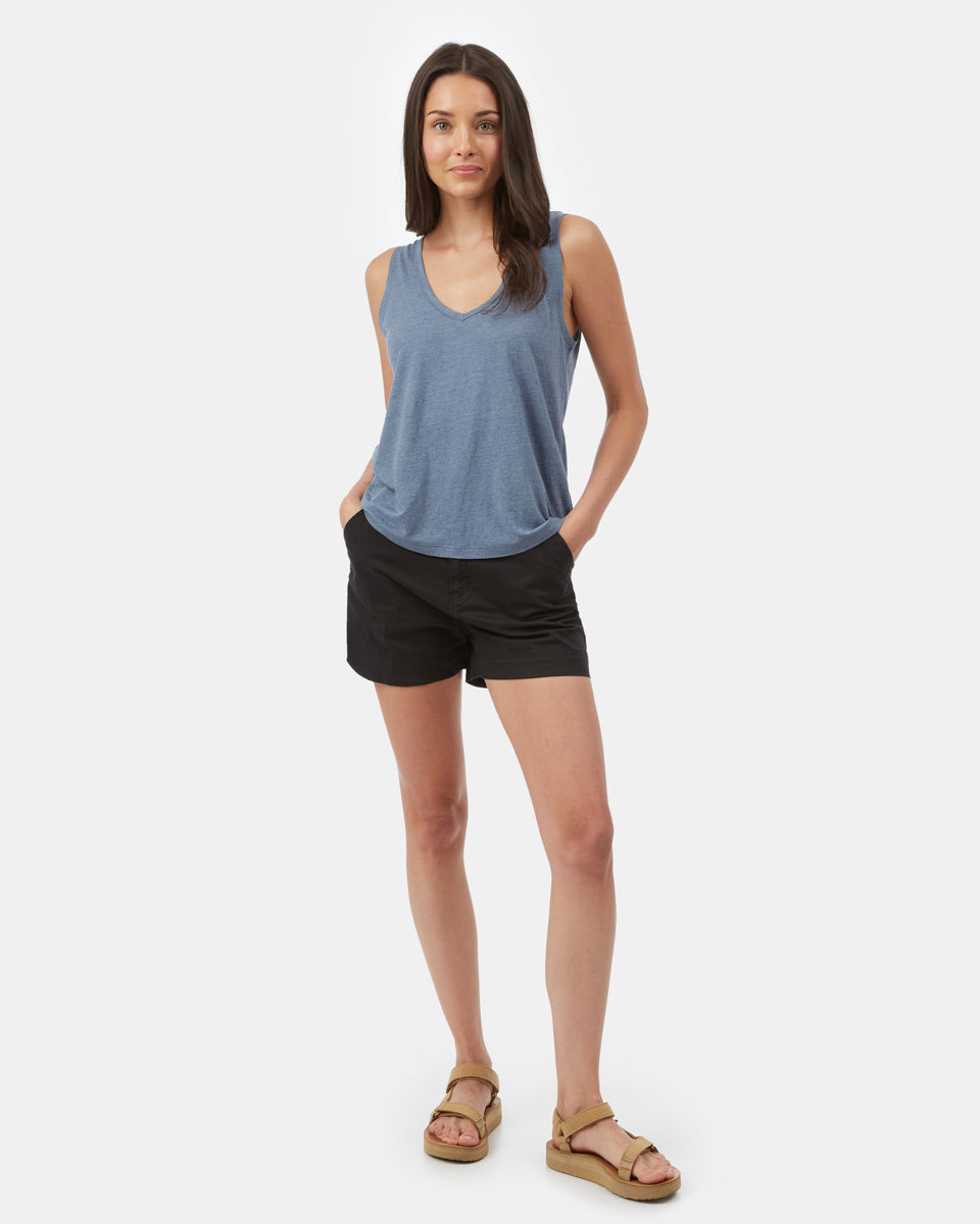 Blue Women's Hemp V Neck Tank Top