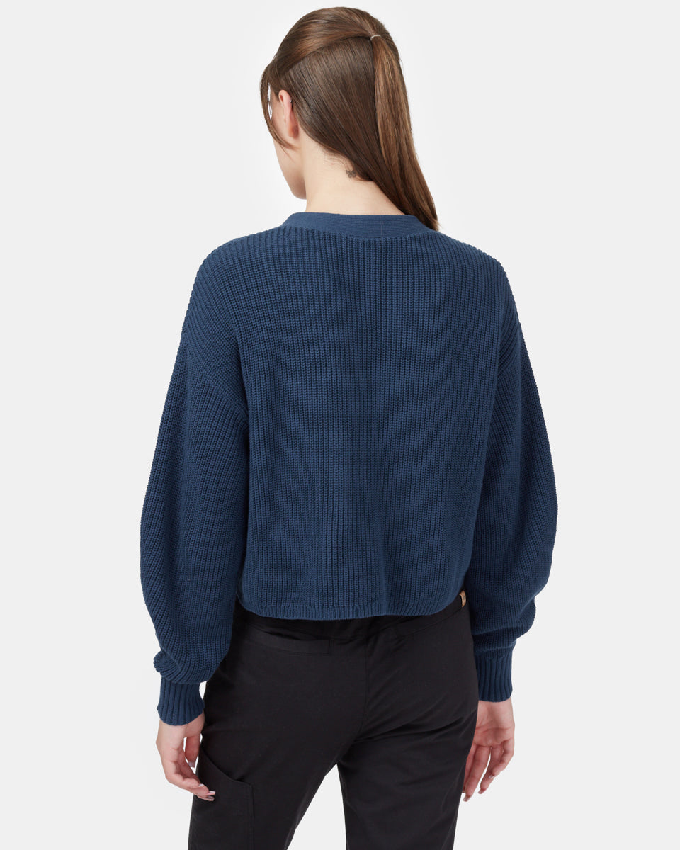 Blue Women's Knit Button Cardigan