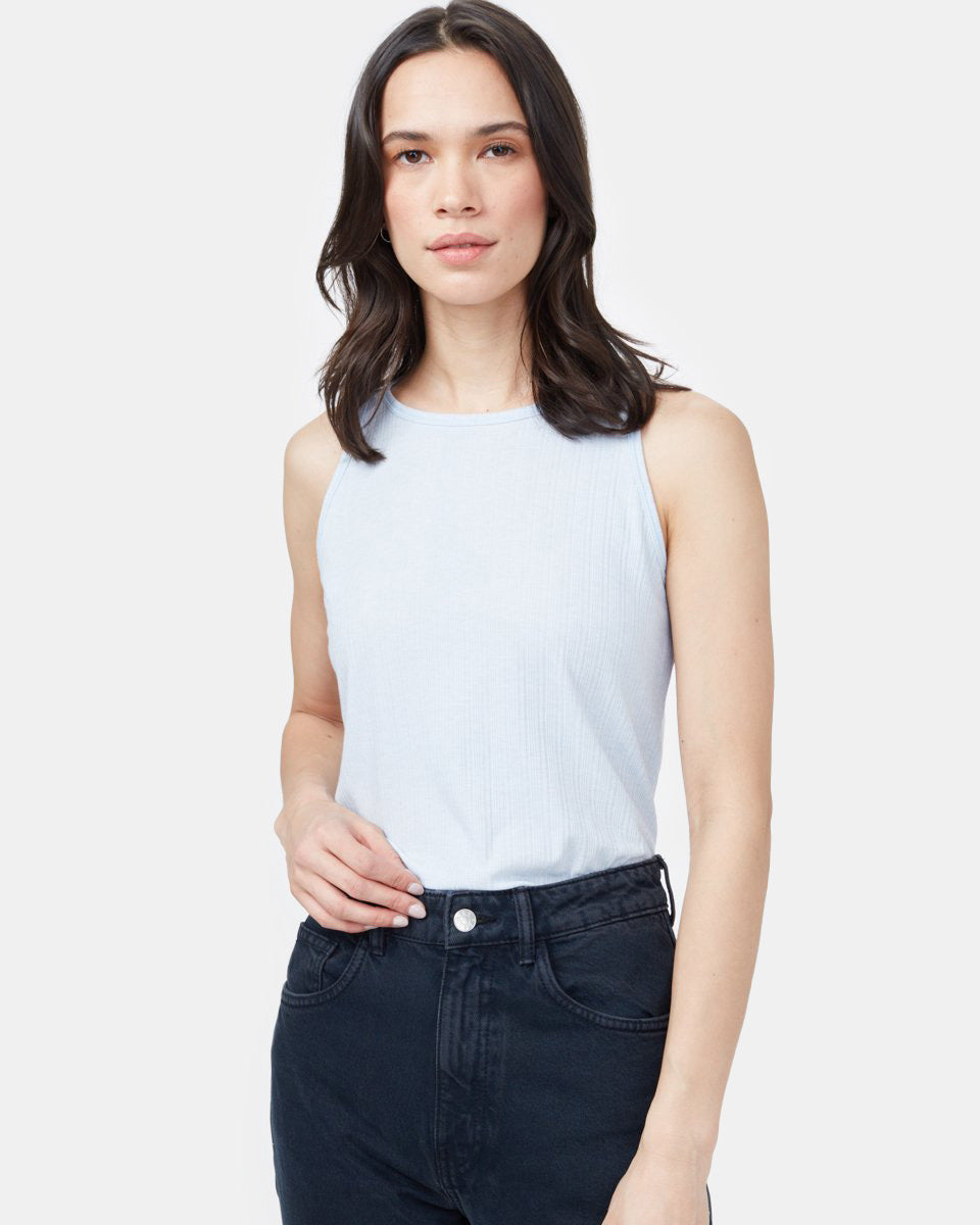 Blue Women's Ribbed Sleeveless Tank Top  