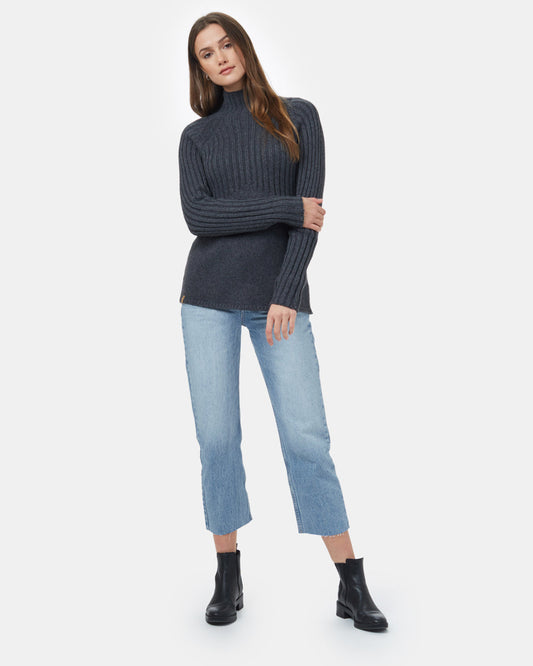 Blue Womens Mock Neck Knit Jumper