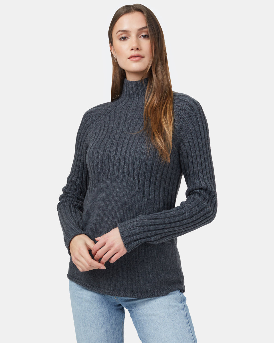 Blue Womens Mock Neck Knit Jumper