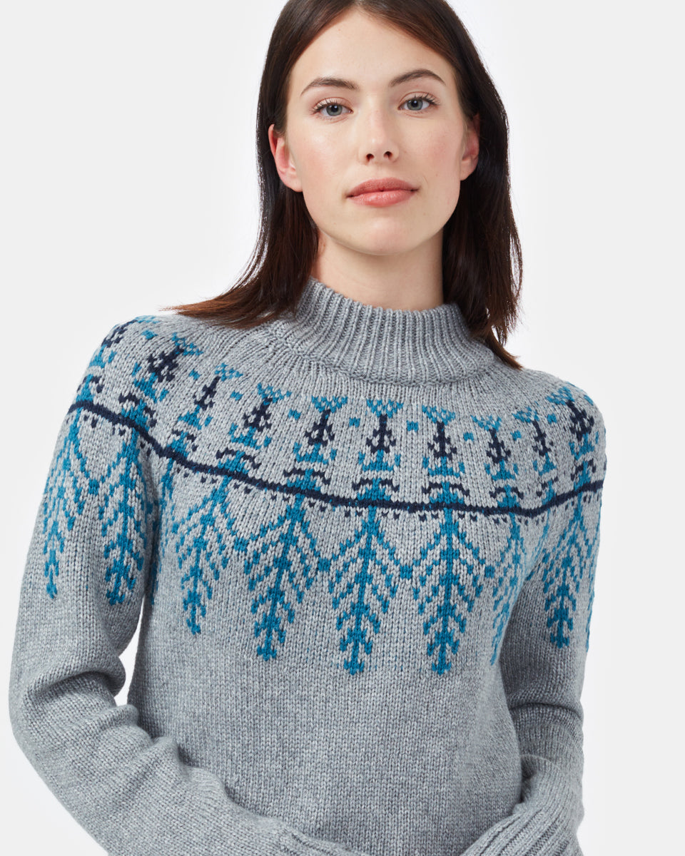 Blue,Gray Women's Graphic Knit Wool Jumper