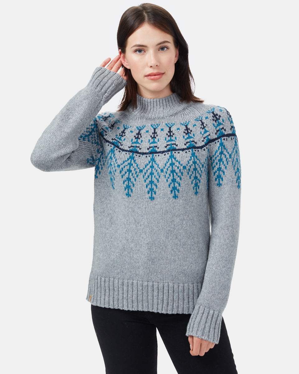 Blue,Gray Women's Graphic Knit Wool Jumper