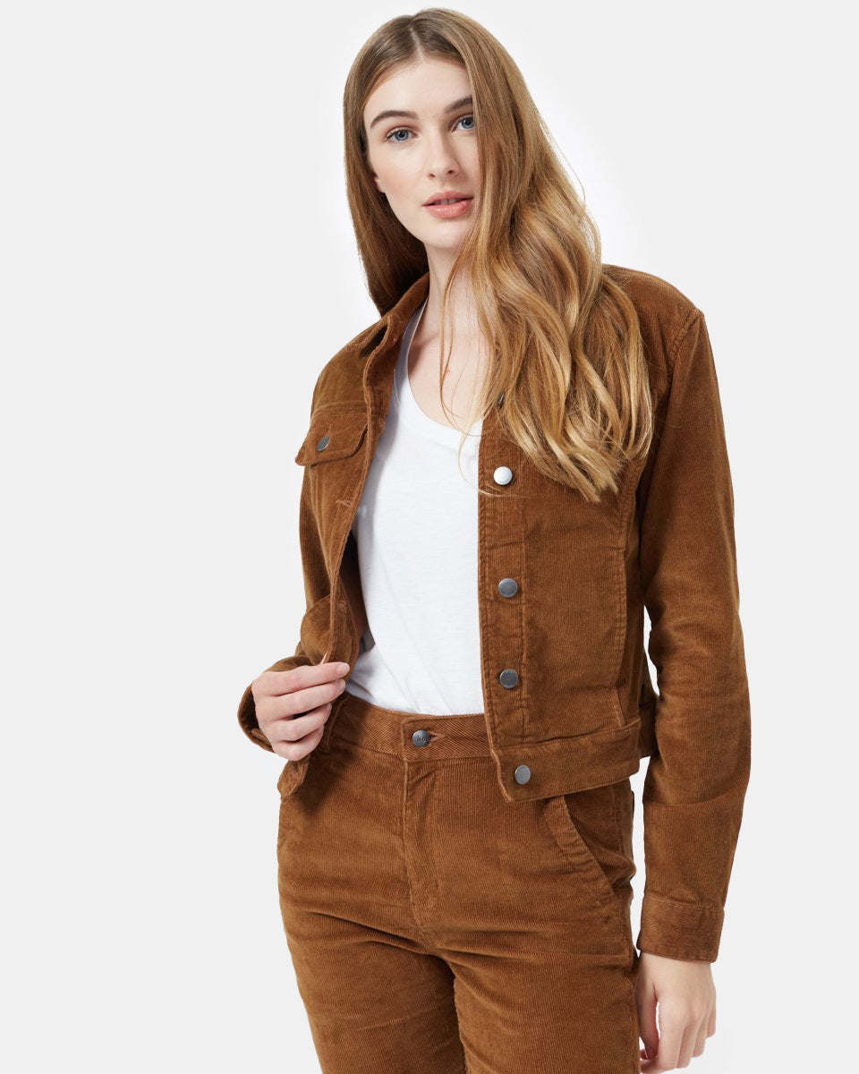 Brown Womens Button-Up Corduroy Jacket