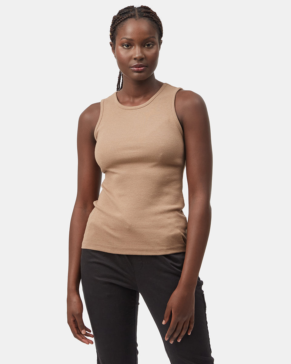 Brown-Womens-Eco-Friendly-High-Neck-Tank-Top