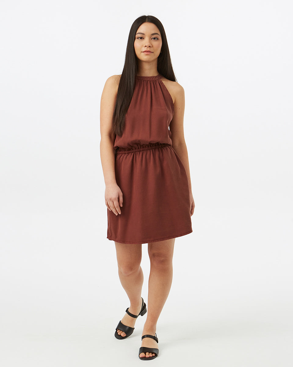 Brown Womens Halterneck Summer Dress