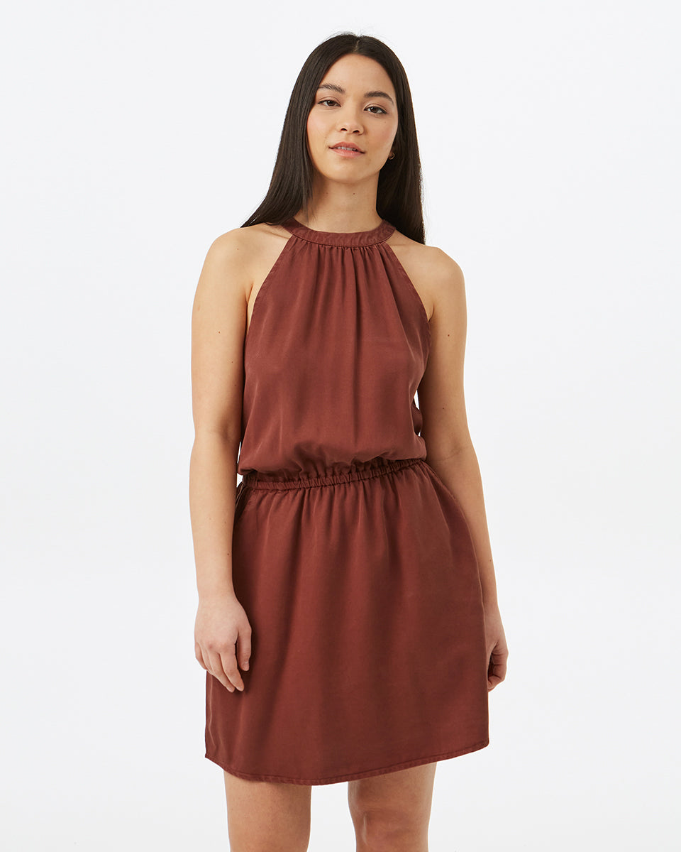Brown Womens Halterneck Summer Dress