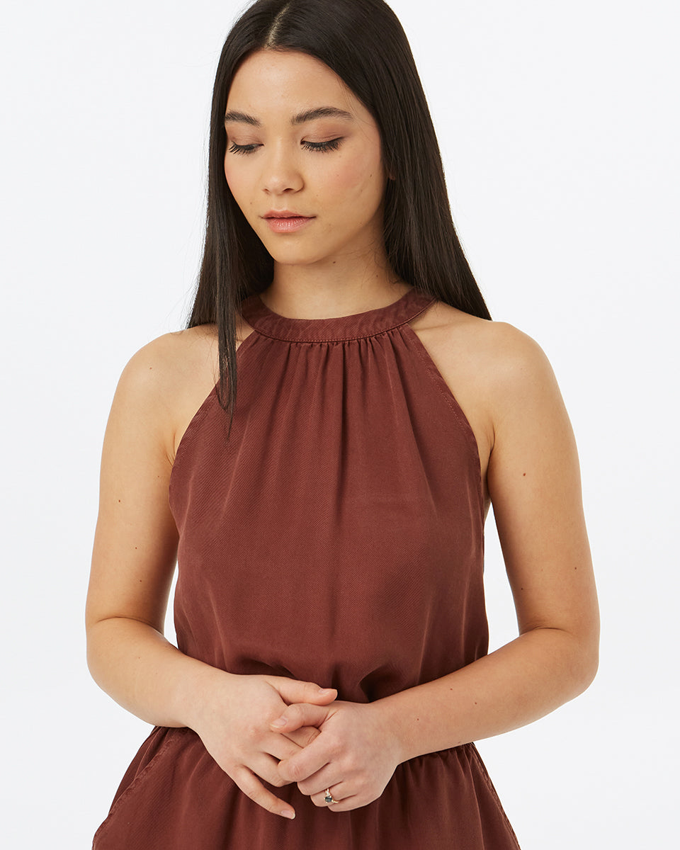 Brown Womens Halterneck Summer Dress