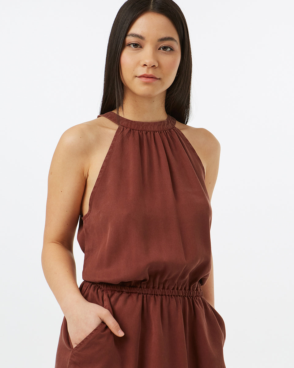 Brown Womens Halterneck Summer Dress