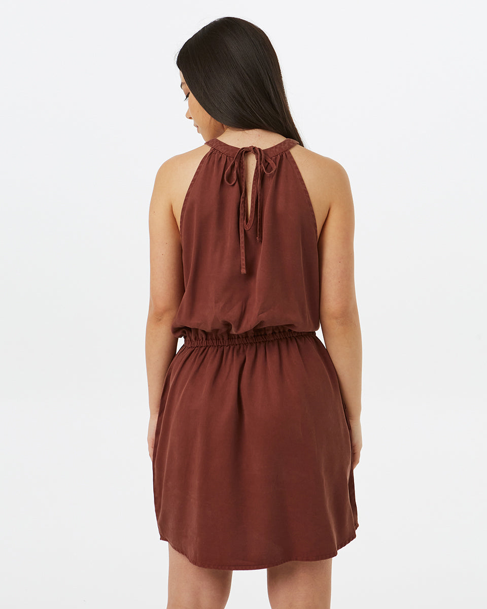 Brown Womens Halterneck Summer Dress